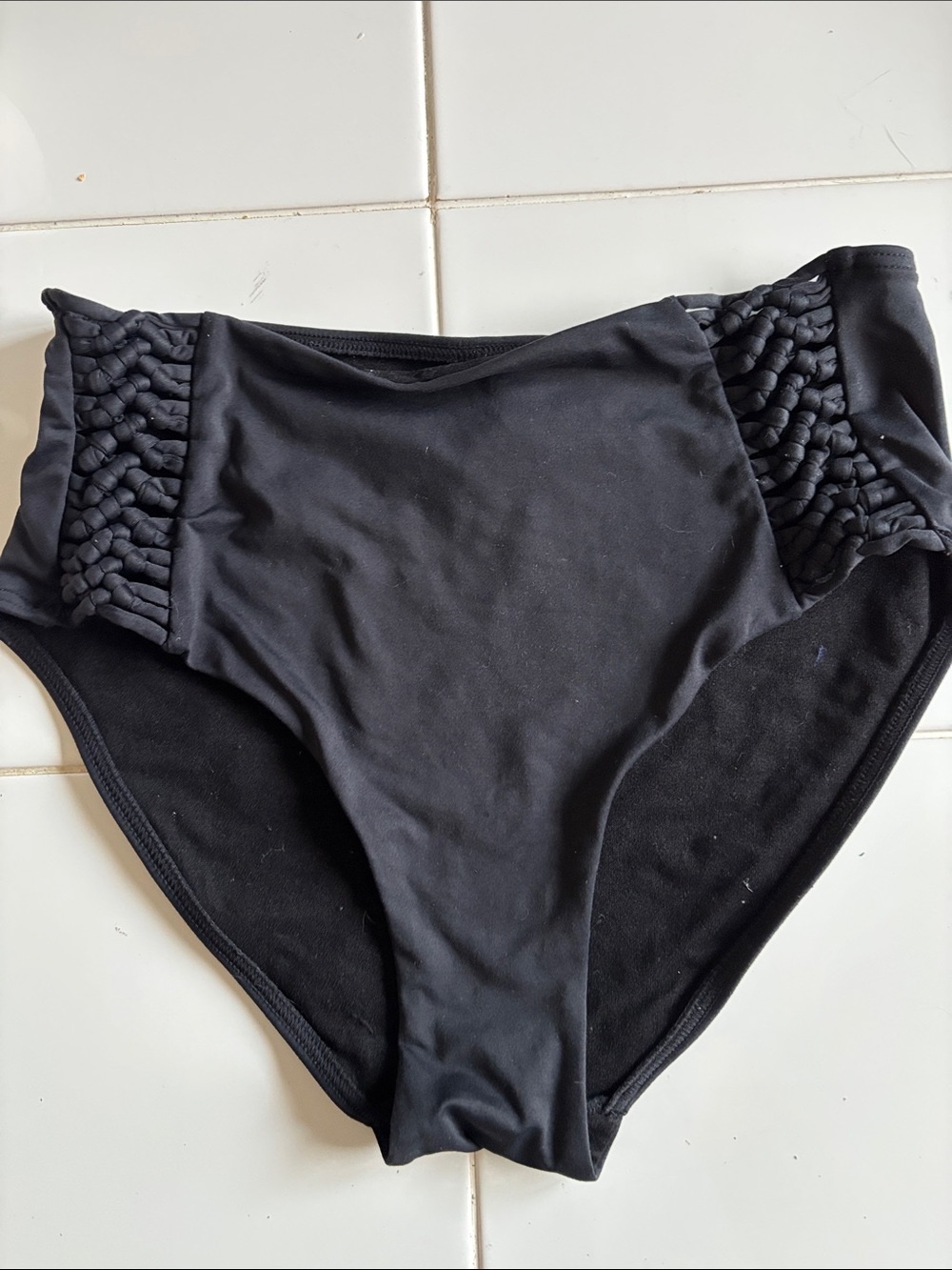 Sun Seeker - Black High Waisted Bikini Bottom with Braided Side Panels